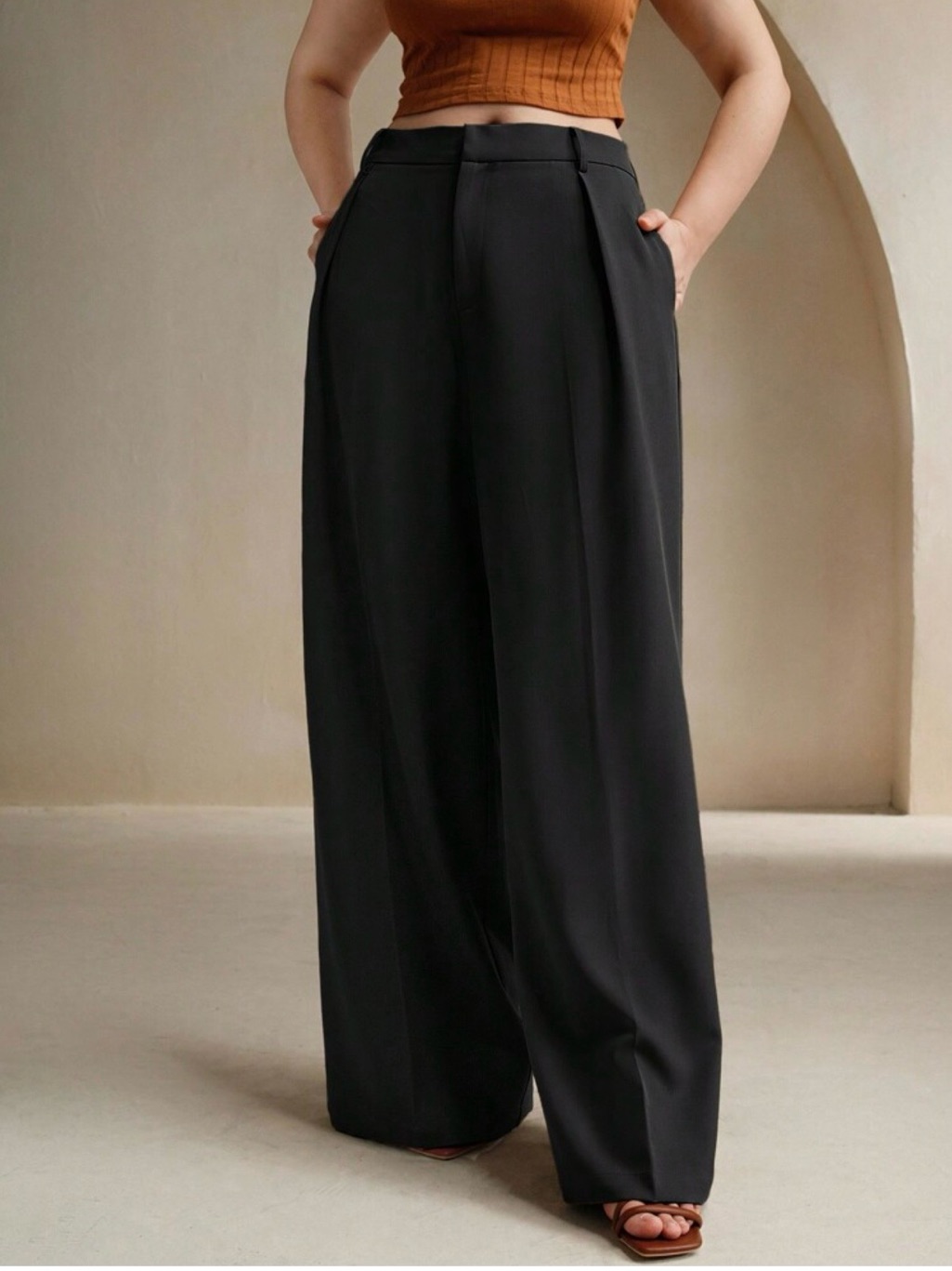 Tailored High-Waist Wide Leg Pants - Black